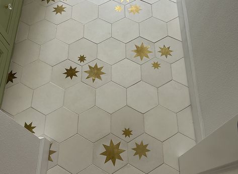 HEX STAR WHITE 04 - H88233-04 BRASS CEMENT TILES FOR FLOORS 800 Star Floor Tiles Kitchen, Fireplace Star Tiles, Bathroom Star Tile, Star Tiles Kitchen, Star Tile Backsplash, Star Tiles Bathroom, Star Floor Tiles, Cement Tile Bathroom, Attic Shower