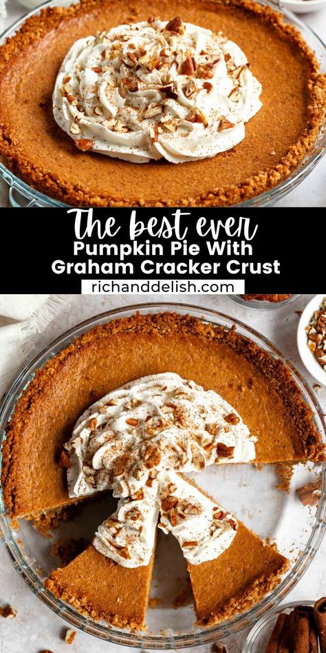 This pumpkin pie with graham cracker crust is the easiest pie ever and is so delicious. It has an easy 3 ingredient graham cracker crust filled with a creamy and flavorful pumpkin pie filling. Best Pumpkin Pie Graham Cracker Crust, Graham Crust Pumpkin Pie, Easy Pumpkin Pie Graham Cracker Crust, Pumpkin Pie With Graham Cracker Crust Easy, Pumpkin Graham Cracker Crust, Pumpkin Pie Graham Cracker Crust Easy Recipe, Gram Cracker Crust Pumpkin Pie, Pumpkin Pie With Cookie Crust, Easy Pie Recipes Graham Cracker Crust