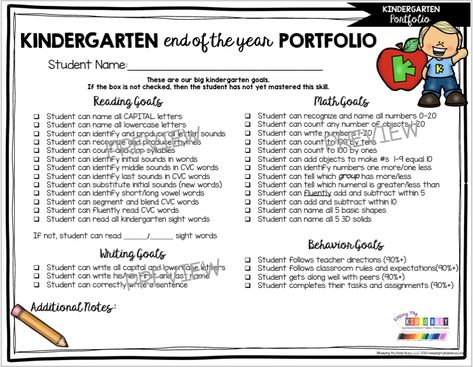 KINDERGARTEN PORTFOLIO - easy standards checklist to give their first grade teachers - use this assessment and work sample binder to create end of the school year folders for kindergarten - plus last day of school or last week of school activities - kindergarten skills review packet - end of the year assessment and portfolio plus data binder - FREEBIE PRINTABLES #kindergarten #kindergartenclassroom Poems For Preschool, Kindergarten Checklist, Memory Book Kindergarten, Kindergarten Goals, Free Kindergarten Printables, Kindergarten Assessment, Preschool Assessment, Kindergarten Portfolio, Kindergarten Skills