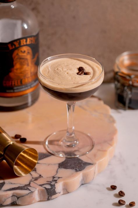 Non-Alcoholic Espresso Martini - Fanciful Eats Espresso Martini Non Alcoholic, Espresso Mocktail Recipe, Non Alcoholic Martini, Espresso Martini Mocktail Recipe, Alcohol Free Espresso Martini, Vegan Espresso Martini, Mocktails Non Alcoholic Espresso Martini, Virgin Espresso Martini, Non Alcoholic Espresso Martini