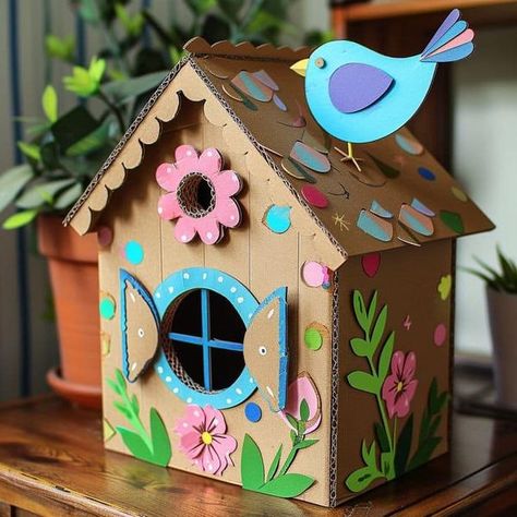 House Craft Ideas, Diy Birdhouse, Clown Crafts, Princess Crafts, Birdhouse Craft, Kindergarten Projects, House Craft, Easy Art For Kids, Craft Ideas For Kids