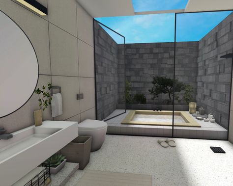 Bathroom Ideas In Bloxburg, Bloxburg Bathroom Ideas 4x4, Big Bathroom Bloxburg, 4x4 Bloxburg Bathroom, Bloc Burg Bathroom, Blocksburg House, Modern Minecraft, Bathroom Ideas Luxury, Saved Videos