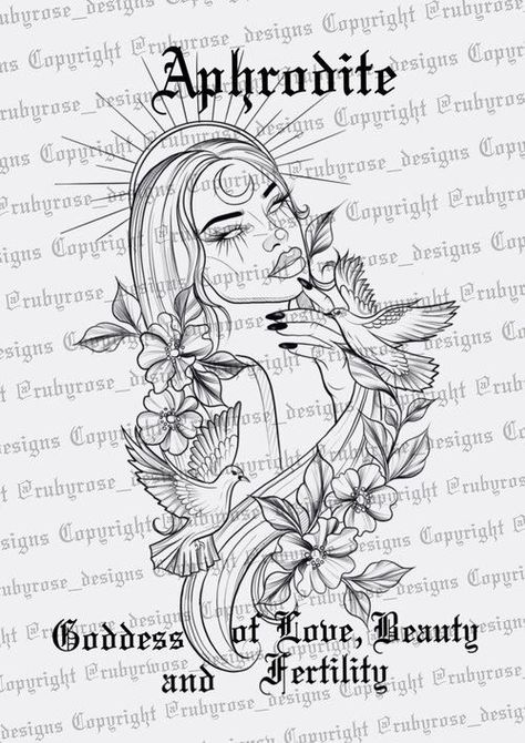 Tropisches Tattoo, Ruby Rose Designs, Greek Goddess Tattoo, Aphrodite Tattoo, Greek Mythology Tattoos, Taurus Tattoos, Goddess Tattoo, Muster Tattoos, Mythology Tattoos