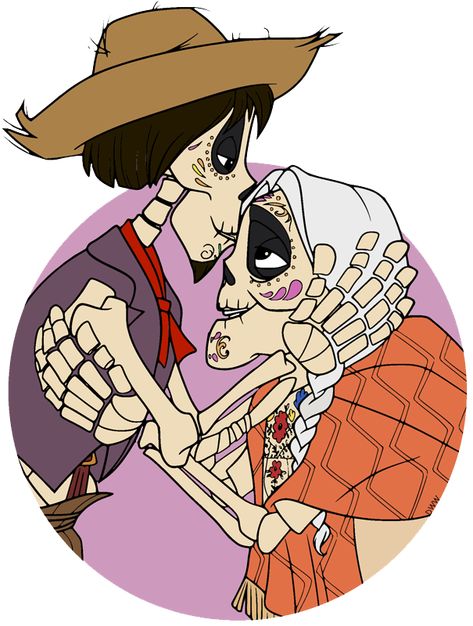 Hector kissing Coco from Disney Pixar's Coco Coco Disney Art, Coco Tattoo Disney, Coco Drawing, Coco Cartoon, Coco Fanart, Hector Coco, Disney Stencils, Disney Mural, Mama Coco