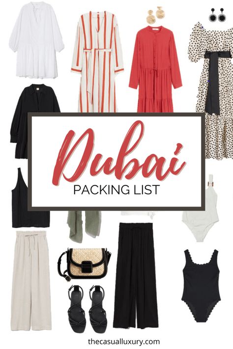 What to Pack for Dubai // Dubai Packing List // Dubai Outfit Ideas // Abu Dhabi Packing List // Dubai Travel Guide // What to Do in Dubai #visitDubai #DubaiPackingList #visitUAE Outfit For Dubai Vacation, Dubai Honeymoon Outfits, Abu Dhabi Outfits What To Wear, What To Wear In Dubai Outfits Vacations, Dubai Trip Outfit Ideas For Women, Middle East Travel Outfit, What To Wear In Maldives Outfit Ideas, Dubai Trip Outfit Ideas, Expo Outfit Ideas