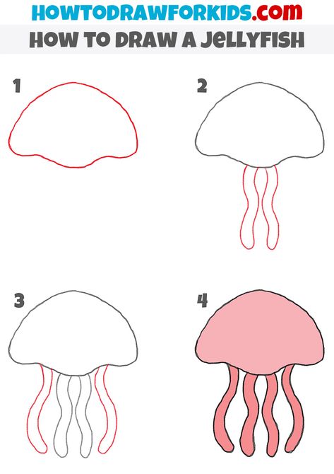 How To Draw A Starfish Step By Step, Cute Jellyfish Drawing Easy, Jelly Fish Drawing Ideas, How To Draw A Narwhal, How To Draw Kindergarten Step By Step, How To Draw Sea Animals, Simple Jellyfish Drawing, Jelly Fish Drawing Easy, How To Draw A Fish