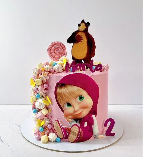 Masha And The Bear Cake, Masha Cake, Sunshine Birthday Cakes, Masha And Bear, Cake Designs For Boy, Animal Birthday Cakes, Girly Birthday Party, Baby Birthday Decorations, Baby Birthday Themes