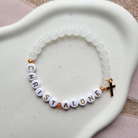 Christ Alone Charm Bracelet - Christian Faith Bracelet - Beaded Inspirational Bracelets by LyssieBCreations on Etsy Verse Bracelet, Bible Verse Bracelet, Faith Bracelet, Christian Bracelets, Clay Bracelet, Inspirational Bracelets, Letter Bracelet, Beads Bracelet Design, Bracelets Diy