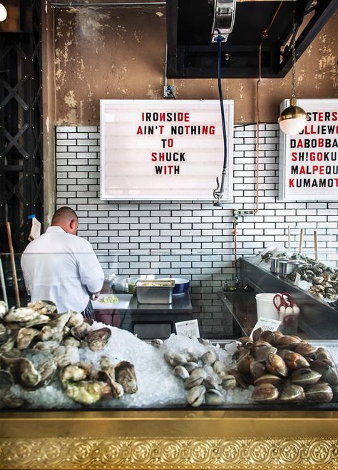 The 21 best oyster bars in the country - Ironside Fish & Oyster- San Diego, CA Oyster Bar Interior Design, Oyster Bar Ideas, Oyster Bar Design, Sea Food Restaurant Design, Oyster Bar Menu, Menu Format, Oyster Bar Restaurant, Barra Bar, Fish Bar