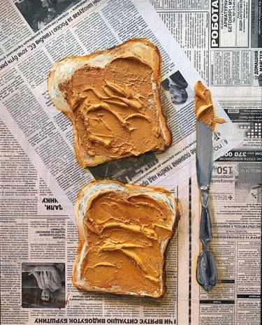 Breakfast Butter, Butter Kitchen, Paste Painting, Newspaper Painting, Gesso Painting, Art Modeling, Peanut Butter Toast, Breakfast Kitchen, Food Art Painting