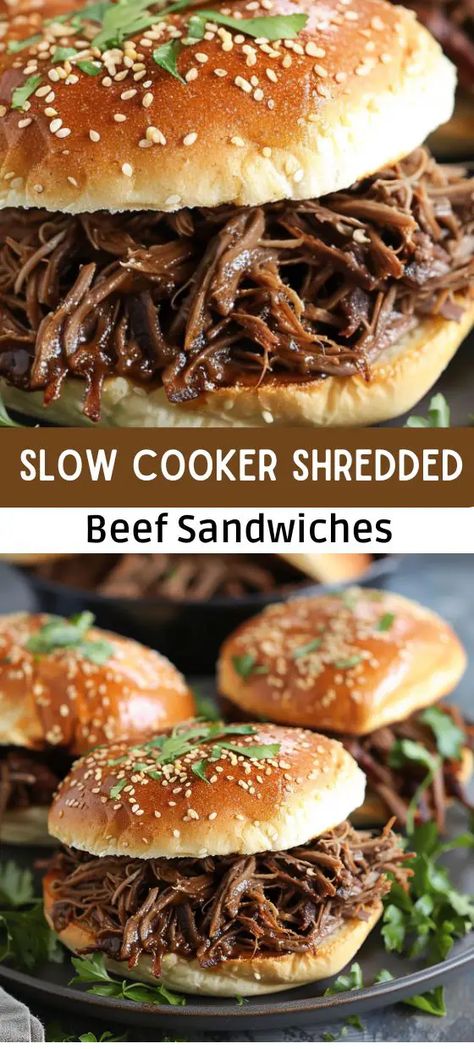 Beef Sandwiches Crock Pot, Crockpot Shredded Beef, Shredded Beef Sandwiches, Pot Roast Sandwiches, Hot Beef Sandwiches, Slow Cooker Shredded Beef, Shredded Beef Recipes, Beef Sandwich Recipes, Beef Sandwiches