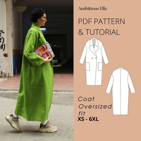 PDF Long Coat Women Sewing Pattern | Oversized Coat Pattern | PDF Minimal Coat Pattern | PDF Maxi Coat  Sewing Pattern | Instant Download Oversized Coat Pattern, Minimal Coat, Women's Coat Pattern, Coat Sewing Pattern, Women Sewing, Coat Sewing, Women's Sewing Pattern, Coat Pattern Sewing, Long Coat Women