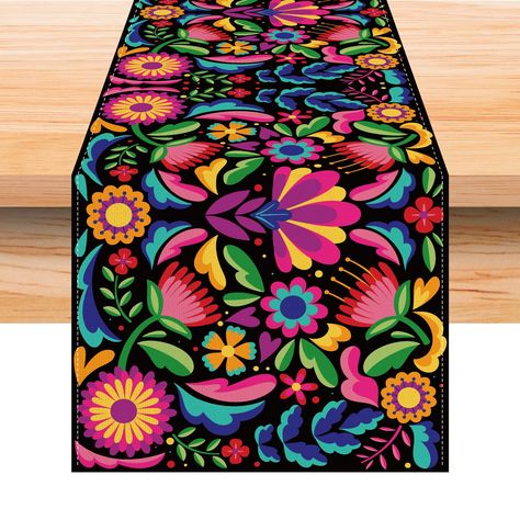 Mexican Fiesta Table, Day Of The Dead Decorations, Fiesta Table, Mexican Table Runner, Den Mrtvých, Mexican Table, Spring Table Runner, Table Runner Size, Tafel Decor