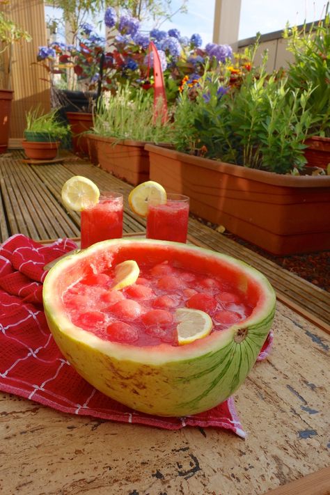 Watermelon Punch Bowl Watermelon Punch Bowl, Punch Bowl Drinks, Watermelon Uses, Watermelon Punch, Watermelon Bowl, Summer Punch, Sweet Sixteen Birthday Party Ideas, Sunny Summer Day, Popsugar Food