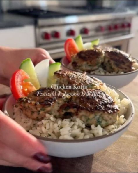 Heathy Eating | Chicken kofta with tzatziki and lemon dill rice✨ by @maxiskitchen

For the Chicken Kofta:▪️1 lb. Ground Chicken (96% lean, not brea... | Instagram Chicken Koftas, Lemon Dill Rice, Middle Eastern Recipes Arabic Food, Chicken Kofta, Dill Rice, Greek Chicken And Potatoes, Meal Planning Menus, Mediterranean Meals, Lemon Rice