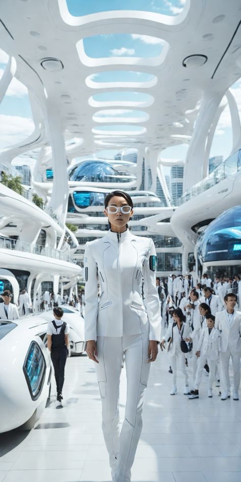 Futuristic White Outfit, Futuristic Teacher, Spaceship Outfit, Techno Futurism, Future Fashion Futuristic, Scifi Outfit, Sci Fi Dress, Futuristic Elegance, Sci Fi Outfit