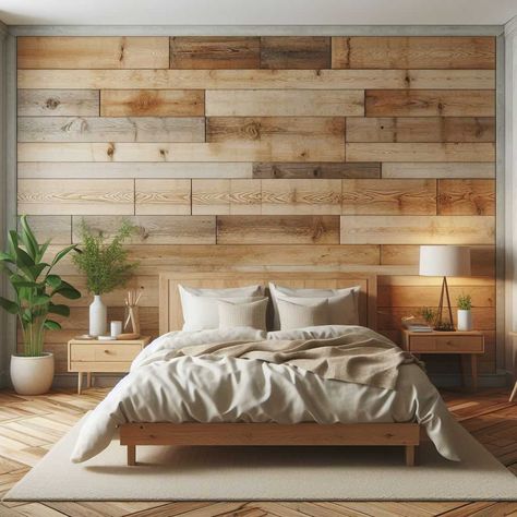 Bedrooms With Wallpaper, Wooden Wall Bedroom, Accent Walls Ideas, Wood Accent Wall Bedroom, Wallpaper Accent Walls, Bedroom Wallpaper Accent Wall, Wood Walls Bedroom, Panel Walls, Wooden Accent Wall