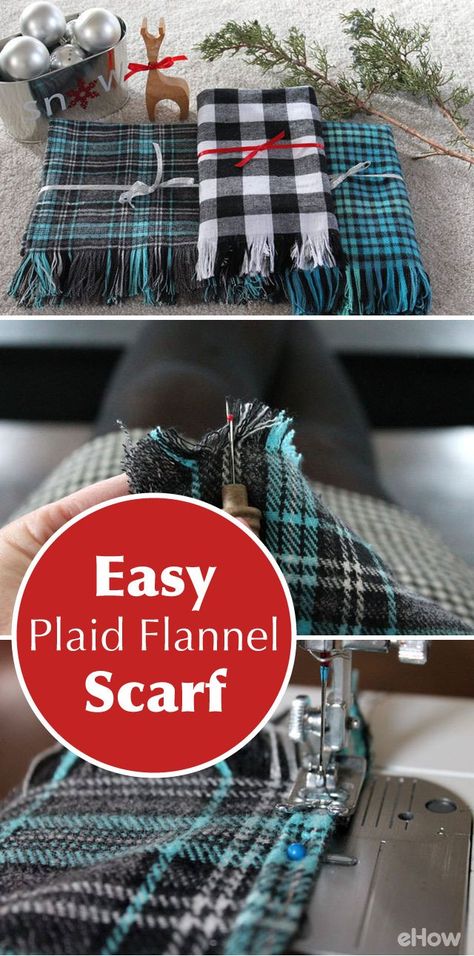 Make these easy plaid flannel scarf as a gift in NO TIME and for almost nothing! Tela, Ideas For Flannel Fabric, Flannel Fabric Projects Diy, Flannel Scarf Pattern, Diy Scarves No Sew, Sew Scarf Diy, Flannel Diy Projects, Flannel Projects Sewing, Quilted Scarves