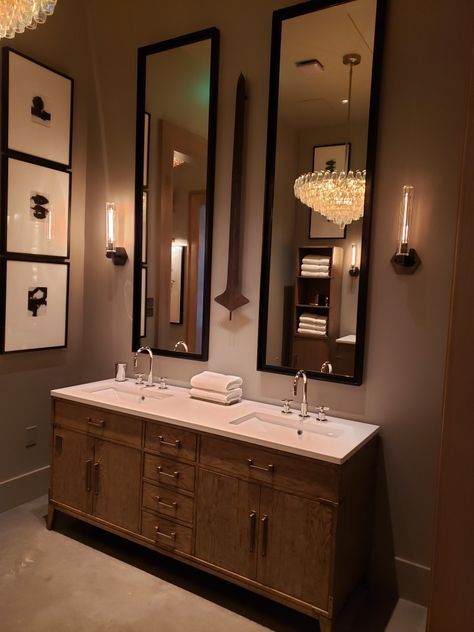 Masculine Vanity Bathroom, Restoration Hardware Basement, Rh Mirror Restoration Hardware, Master Bedrooms Restoration Hardware, Rh Bathroom Restoration Hardware, Restoration Hardware Beach House, Restoration Hardware Bathroom Ideas, Rh Bathroom Ideas, Restoration Hardware Entryway