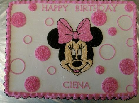 Minnie Mouse                                                                                                                                                                                 More Pastel Mimi, Butter Cream Icing, Mouse Birthday Cake, Minnie Mouse Birthday Cakes, Cream Icing, Birthday Sheet Cakes, Minnie Mouse 1st Birthday, Minnie Birthday Party, Minnie Cake