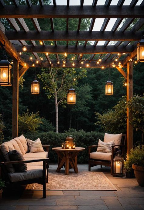 15 Stunning Pergola Patio Ideas You'll Fall In Love With 8 Front Garden Pergola, Pergola Set Up Ideas, Back Deck Pergola Ideas, Garden Patio Pergola, Pergola Living Room, Lighting Patio Ideas, Pergola And Decking Ideas, Pergola On Balcony, Pergola Base Ideas