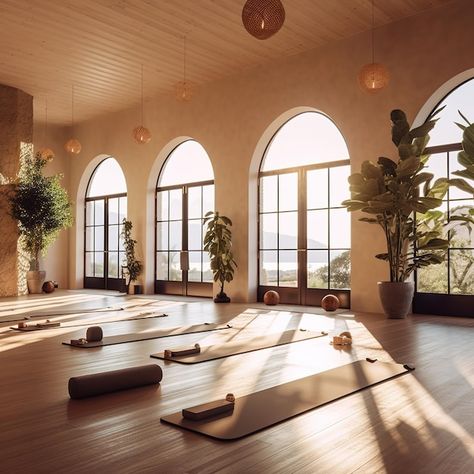 Modern Wellness Center, Beautiful Yoga Studio, Minimal Yoga Studio, Garden Yoga Studio, Yoga Room Aesthetic, Yoga Studio Design Interiors, Small Yoga Studio Design, Yoga Studio Aesthetic, Wellbeing Studio