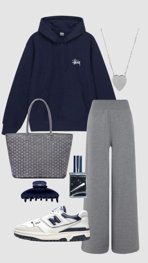 #outfitinspo #navy #casual #loungewear #trendy #stussy #hoodie Blue Hoodie Outfit, Stussy Hoodie, Outfit Inspo Casual, Everyday Fashion Outfits, Casual Day Outfits, Elegante Casual, Hoodie Outfit, Simple Trendy Outfits, Cute Everyday Outfits