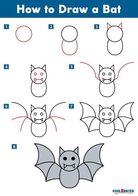 How to Draw a Bat | Cool2bKids How To Draw A Bat Step By Step Easy, Animal How To Draw, Easy Things To Learn To Draw, Bat Directed Drawing For Kids, Simple Halloween Drawings For Kids, Kids Halloween Drawings, How To Draw Bats Easy, Halloween Kids Drawing, Easy Fall Drawings For Kids