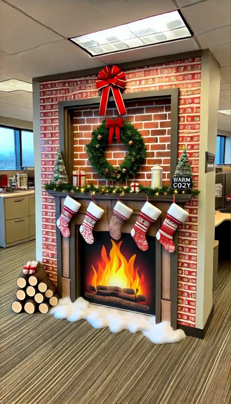 🎄 21 Office Xmas Door Decorating Ideas That Will Wow Your Coworkers! 🎅✨ Office Holiday Decorations, Faux Logs, Holiday Office Decor, Gingerbread House Inspo, Christmas Cubicle Decorations, Office Christmas Decor, Christmas Cubicle, Ideas Decoracion Navidad, Diy Christmas Door Decorations