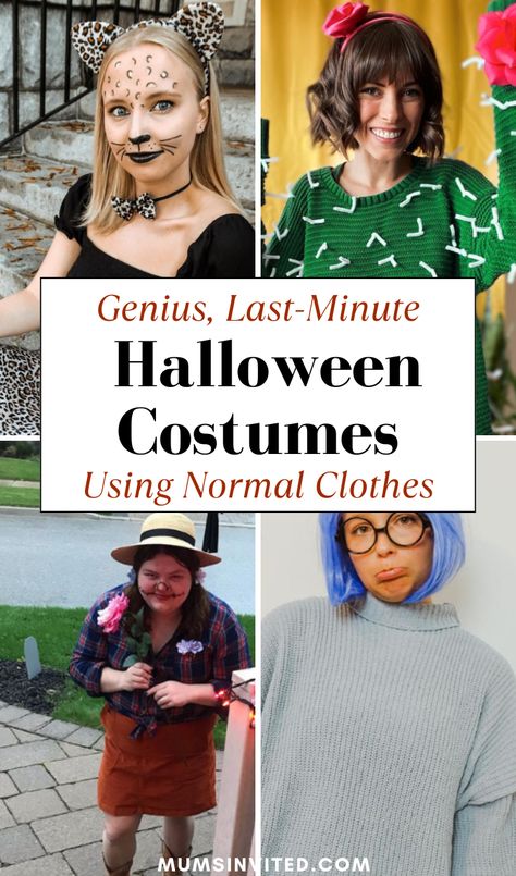 Need a very last-minute Halloween costume for 2024? These easy & clever ideas are perfect for everyone—women, men, kids, teens, & even college students. Whether you're dressing up solo, as a couple, or in a group of two, three, four, or five people, these DIY costumes are quick, simple, & unique. Find cute options on Amazon or put together something fun yourself. Perfect for anyone who needs a super easy & aesthetic costume in no time, including clever group & couple ideas! Art Teacher Halloween Costume Ideas, Lazy Costumes For Women, Regular Clothes Halloween Costumes, Hot Mess Mom Costume, Easy Animal Costumes For Women, Last Minute Mom Halloween Costumes, Last Minute Teacher Costumes, Throw Together Halloween Costumes, Super Easy Costumes Last Minute