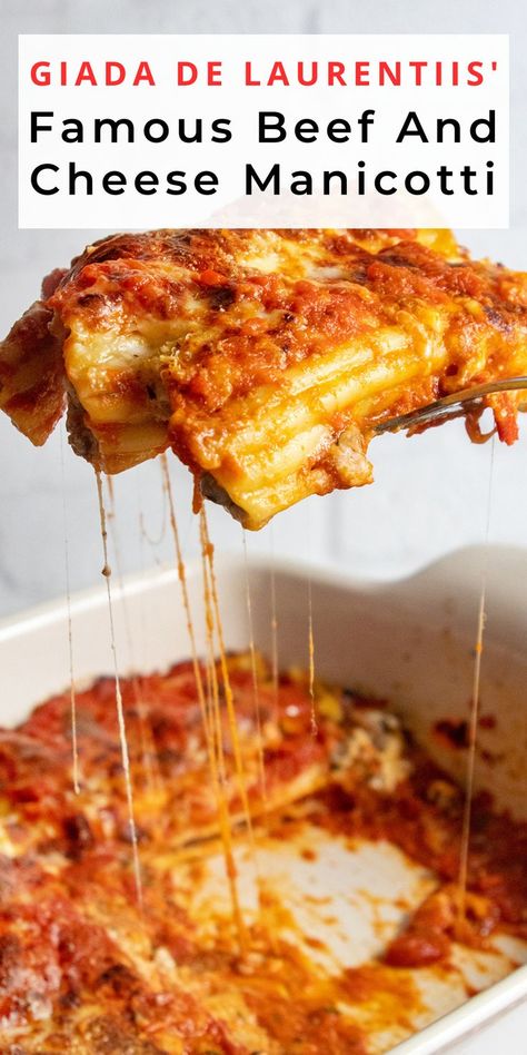 Essen, Beef And Cheese Manicotti, Manicotti Pasta, Stuffed Manicotti, Cheese Manicotti, Giada De Laurentiis Recipes, Giada Recipes, Manicotti Recipe, Italian Comfort Food