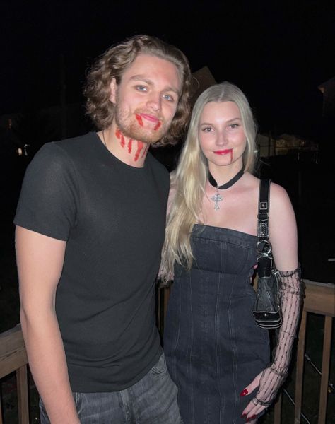 vampire halloween costume, couples halloween costume, black dress, red nails, vampire Modern Vampire, Modern Vampires, Vampire Halloween Costume, Couples Halloween Costume, Last Minute Halloween, Vampire Halloween, Costumes Couples, Costume Inspo, Last Minute Halloween Costumes