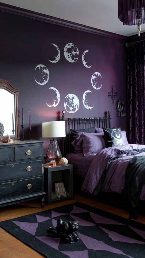 Transform your bedroom into a mystical haven with these top 10 witchy bedroom ideas. Perfect for those seeking magical decor inspiration. Witchy Room Aesthetic, Witchy Bedroom Ideas, Witchy Bedroom, Crystal Room Decor, Witchy Room, Magical Decor, Dark Elegance, Dark Home Decor, Cast A Spell