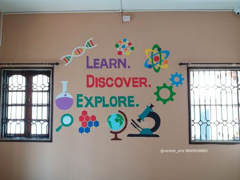 Classroom Door Ideas Science, Science Lab Decoration Ideas, Science Hallway Decorations, Science Wall Art Classroom, Science Classroom Decorations Preschool, Science Classroom Door Decorations, Biology Lab Decoration Ideas, School Exhibition Decoration Ideas, Science Door Decorations Classroom