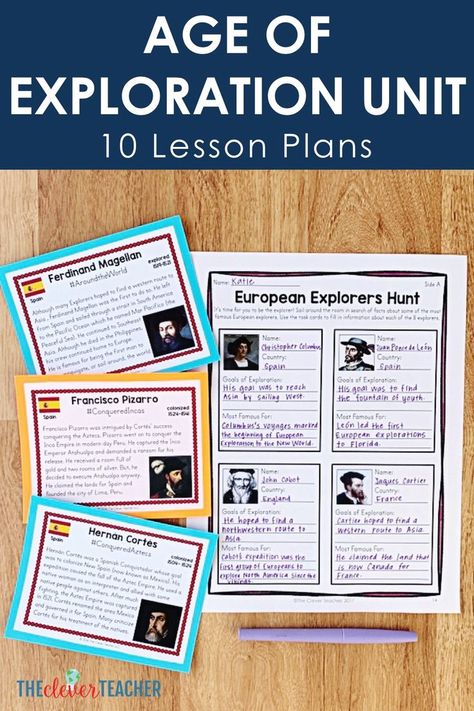 Bring Age of Exploration history to life for kids with this interactive unit complete with lesson plans, activities, projects, and answer keys! Help your students fall in love with history! These lessons and projects are especially great for kids in 5th grade, 6th grade, 7th grade, and 8th grade. Save yourself a ton of prep time and check it out today! #5thGrade #MiddleSchool #Interactive Teacher Bujo, Famous Explorers, Social Studies Communities, Age Of Exploration, 7th Grade Social Studies, Bad Kid, Teaching Us History, Social Studies Lesson Plans, Teacher Motivation