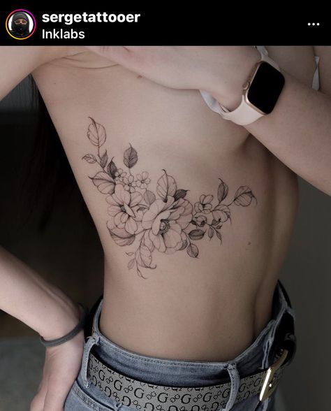 Floral Side Tattoos Women, Flower Rib Tattoos For Women, Flower Tattoo Ribs, Floral Rib Tattoo, Rib Tats, Flower Tattoo On Ribs, Side Tattoos Women, Tattoos On Side Ribs, Second Tattoo