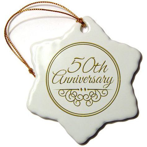 3dRose orn_154492_1 50th Anniversary Gift Gold Text for Celebrating Wedding Anniversaries Snowflake Porcelain Ornament, 3-Inch 55th Anniversary Gifts, 54th Anniversary, 12th Anniversary Gifts, 45th Anniversary Gifts, 42nd Anniversary, 60th Anniversary Gifts, 16th Wedding Anniversary, 30th Anniversary Gifts, 20th Anniversary Gifts