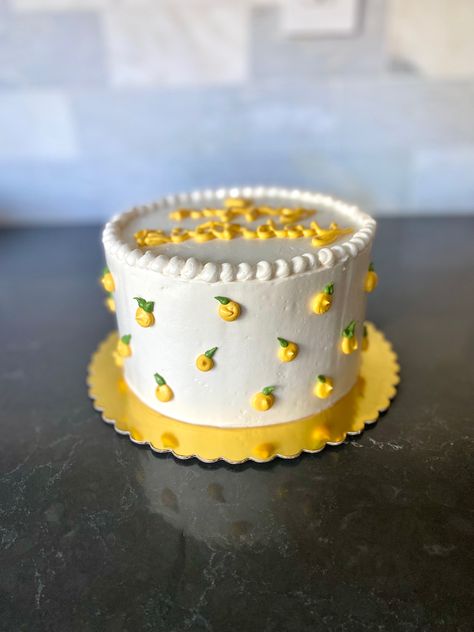 Lemon themed birthday cake by Cubby Cakes Bakery Lemon Bday Cake, Lemon Themed Smash Cake, Lemon Yellow Birthday Theme, Lemon Themed First Birthday Cake, Lemon Strawberry Cake Decoration, Birthday Cake Lemon Theme, Lemon Cake Theme, Cake With Lemon Decoration, Lemon Cakes Decoration