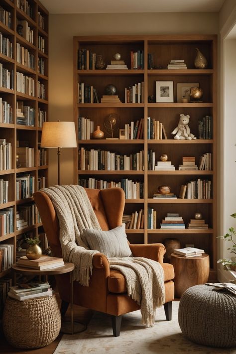 English Den Cozy Library, Sectional Sofa Comfy, Reading Nook Ideas, Cozy Window Seat, Cozy Living Room Ideas, Cozy Bedroom Ideas, Nook Ideas, Home Library Design, Reading Nooks