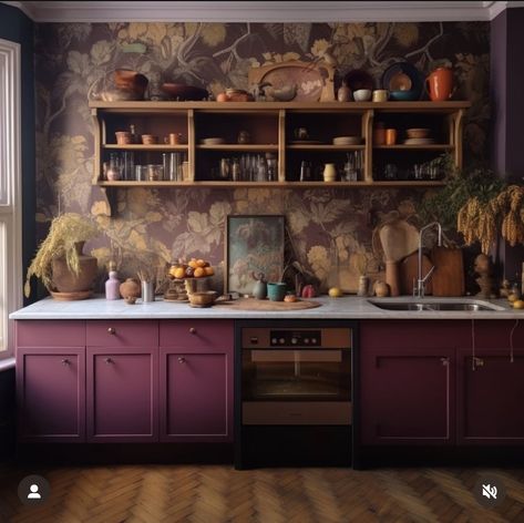 Old Money Interior Design, Old Money Interior, Best Greige Paint, Best Greige, Plum Kitchen, Greige Paint Colors, Purple Kitchen, Brown Kitchens, Master Decor