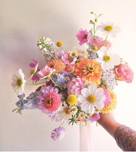 Zinnia Bouquet, Wildflower Bridal Bouquets, Colorful Wedding Flowers, Billy Buttons, Beachy Summer, Adelaide Hills, Cosmos Flowers, Boquette Flowers, Wildflower Wedding