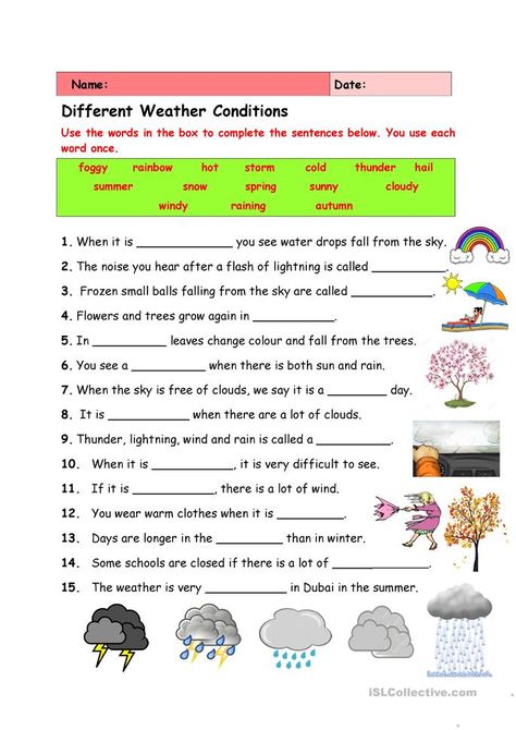 Weather Esl, Weather In English, Weather Questions, Weather For Kids, Kinds Of Weather, Teaching Weather, Seasons Worksheets, Weather Worksheets, Weather Vocabulary