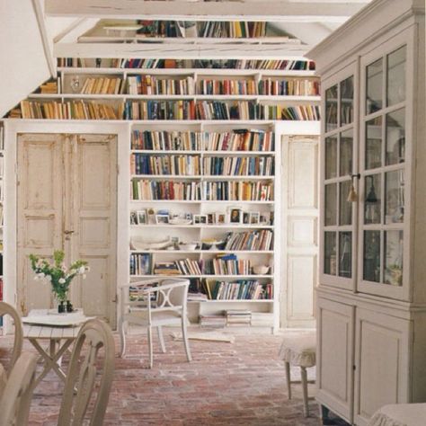 BooksBooksBooks Portugal Library, The Paris Library Book, Custom Bookshelves, White Bookshelves, A Frame Cabins, Cool Bookshelves, Building Remodeling, Cottage Living Rooms, Nordic Home