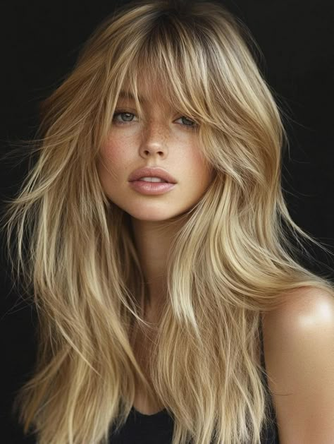 Layered Hair With Side Bangs, Long Layers With Curtain Bangs, Long Layered Hair With Side Bangs, Layers With Curtain Bangs, Hair With Side Bangs, Blonde Bangs, Layered Hair With Bangs, Lifeless Hair, Tousled Waves