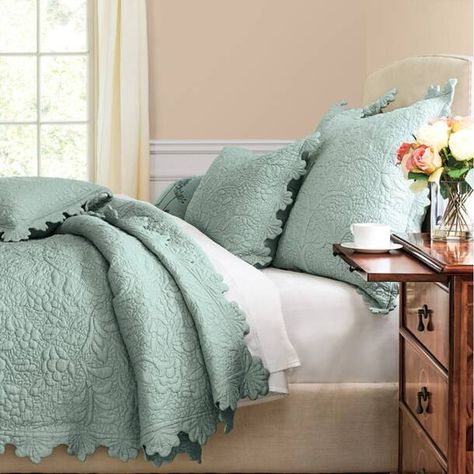 Red Barrel Studio® Natoyia Cotton Blend Quilt Set & Reviews | Wayfair Quilt Green, Amity Home, Elegant Bedding, Ruffle Bedding, Green Quilt, Teen Bedding, Farmhouse Country, Twin Quilt, Coverlet Set