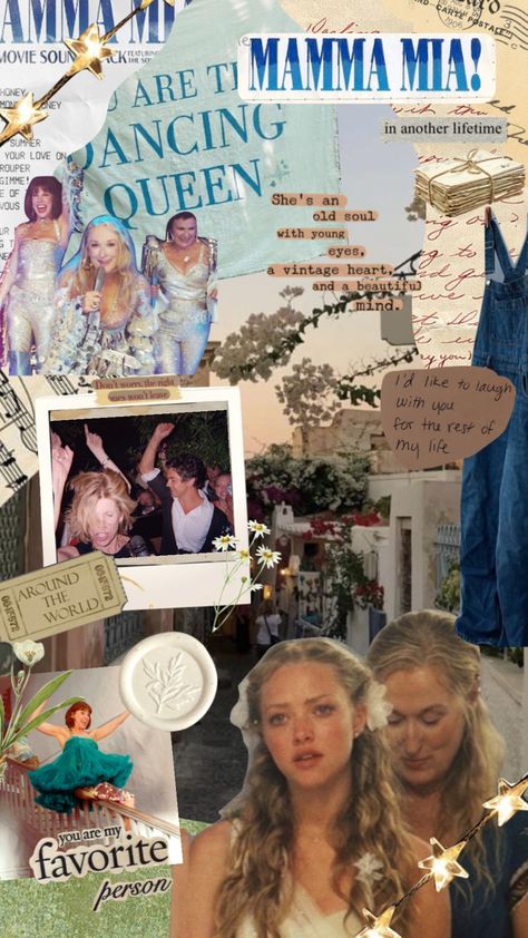 Movies Like Mamma Mia, Mamma Mia Aesthetic Background, Mamma Mia Collage Wallpaper, Mama Mia Moodboard, Mama Mia Posters, Mamma Mia Movie Aesthetic, Mamma Mia Astethic, Mamma Mia Moodboard, Mama Mia Background