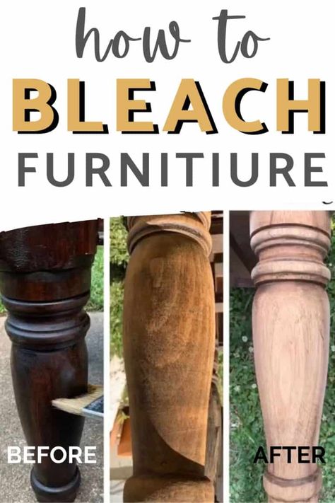 The easiest way to bleach wood furniture! Check out this recipe for homemade wood bleach plus see this bleached wood before and after! You'll love these painted nightstands with bleached wood legs. Plus get more great furniture makeover ideas! Bleach Furniture, Wood Bleach, Bleach Wood, Restauration Hardware, Farmhouse Thrift Store Makeovers, Bleached Wood, Furniture Fix, Dekor Diy, Paint Wood