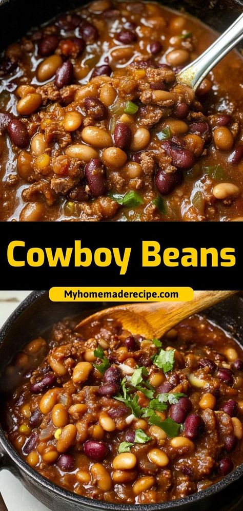 These cowboy beans are a hearty, flavorful dish packed with ground beef, bacon, and beans. A perfect side or main dish for barbecues or family dinners! Ingredients: 1 lb ground beef 6 slices bacon 1 can baked beans ½ cup barbecue sauce Ground Beef And Beans, Pork And Beans Recipe, Beef And Beans, Cowboy Baked Beans, Best Baked Beans, Baked Beans With Bacon, Beans With Bacon, Cowboy Beans, Homemade Salsa Recipe