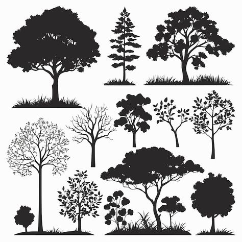 Tree silhouette collection vector illust... | Premium Vector #Freepik #vector #tree #black #flat #plants Plant Silhouette, Plants Vector, Trees Vector, Basic Sketching, Cartoon Silhouette, Tree Vector, Plant Vector, Tree Silhouette, Landscape Trees