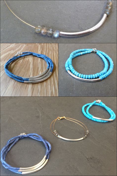 3 ways to use sterling silver curved tube beads for jewellery design. Tube Bead Jewelry Ideas, Curved Tube Bead Jewelry, Tube Bead Bracelet, Festival Jewellery, Diy Jewellery Designs, Tube Bracelet, Customizable Jewelry, Jewelry Making Kits, Jewelry Making Kit